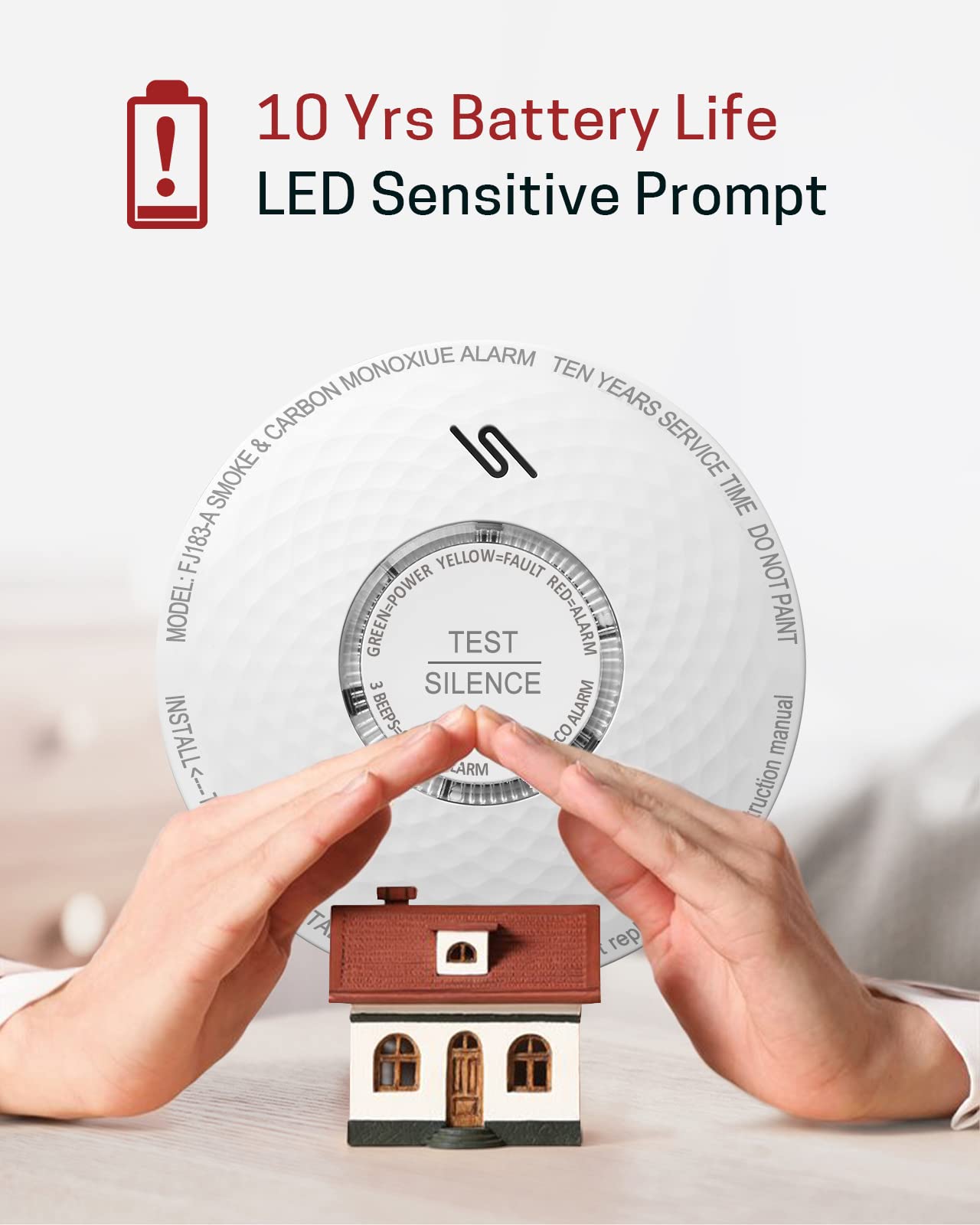 Ecoey 10-Year Smoke And Carbon Monoxide Detector, Dual Sensor Smoke Co Alarm With Built-In Battery And Silence Function,Fj183-A,