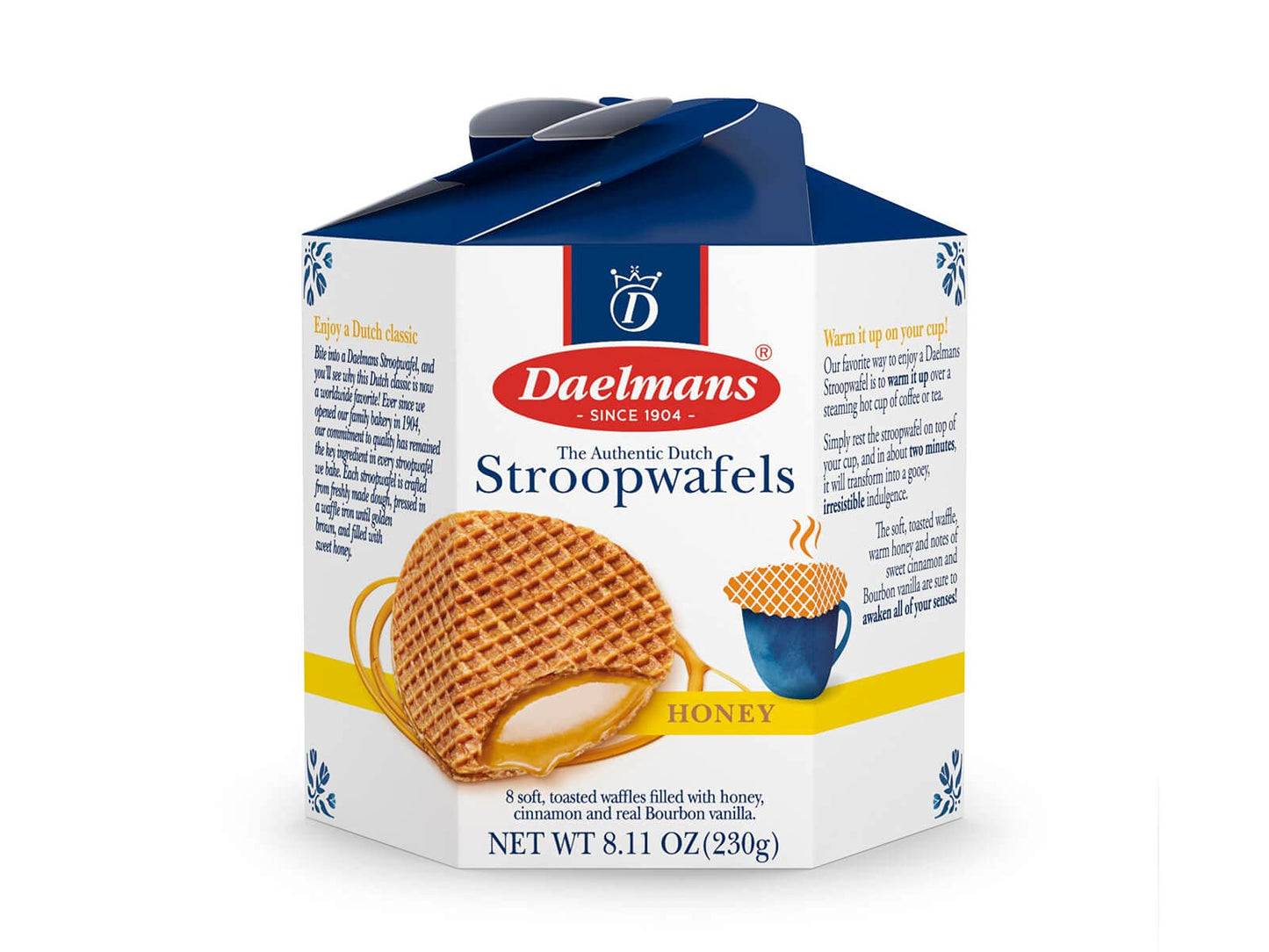 DAELMANS Stroopwafels, Dutch Waffles Soft Toasted, Honey, Office Snack, Kosher Dairy, Made in Holland, 8 Stroopwafels per Box, 8