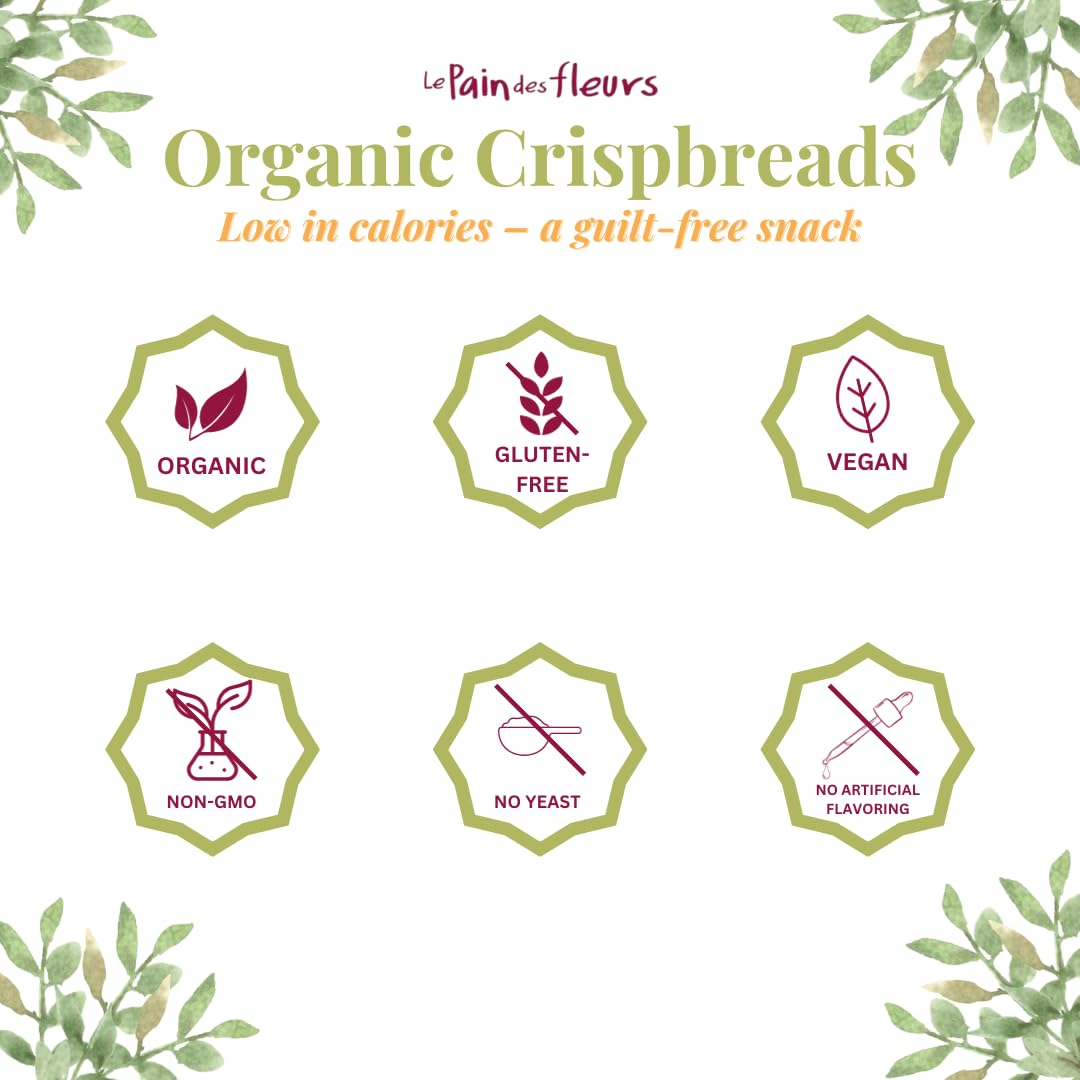 Le Pain Des Fleurs Organic Buckwheat Crispbread | Low Sodium, Low Fat, Vegan Crackers| 6 Pack Of 5.3 Oz Boxes
