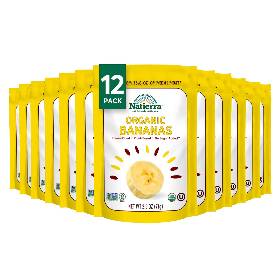 Natierra Organic Freeze-Dried Bananas | Usda Certified Organic, Vegan & Non-Gmo | 2.5 Ounce (Pack Of 12)