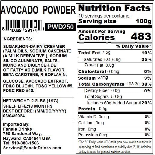 Fanale Premium Avocado Bubble Tea Flavoring Powder | Perfect For Baking, Smoothies, Desserts And Drinks | Instant Flavoring Powd