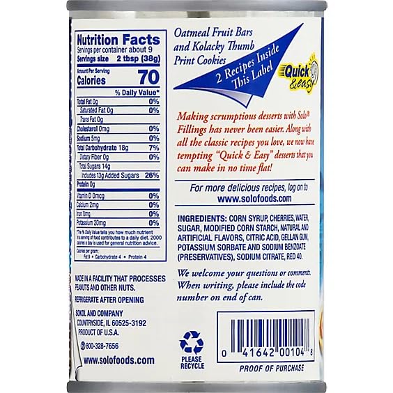 Solo Filling Cherry, 12 Ounce (Pack Of 2)