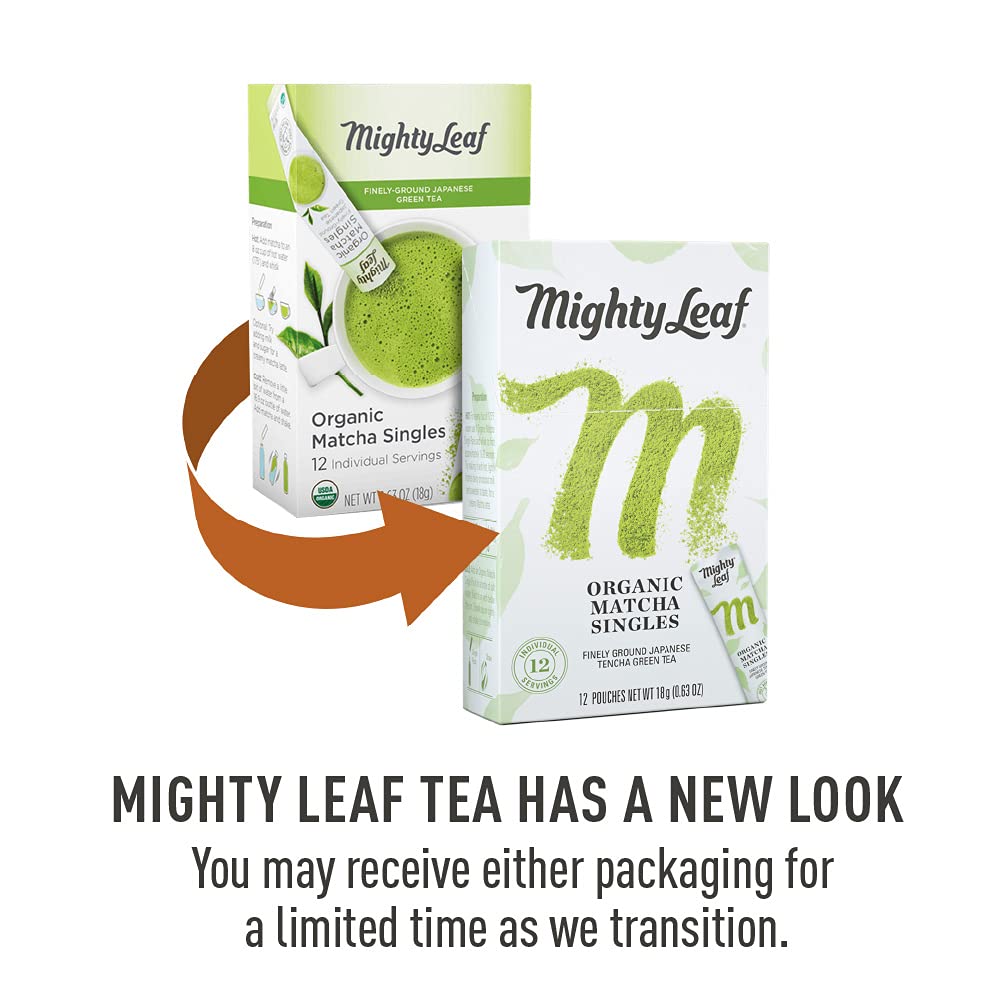 Mighty Leaf Tea, Organic Matcha Green Tea Powder - 100% Unsweetened Japanese Matcha, 12 Single Serve Packets