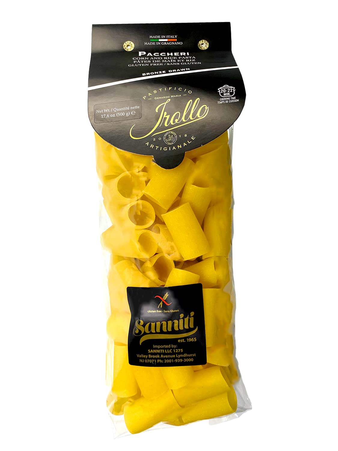 Sanniti Artisanal Gluten Free Pasta di Gragnano Imported From Italy, 17.6 oz (Paccheri)