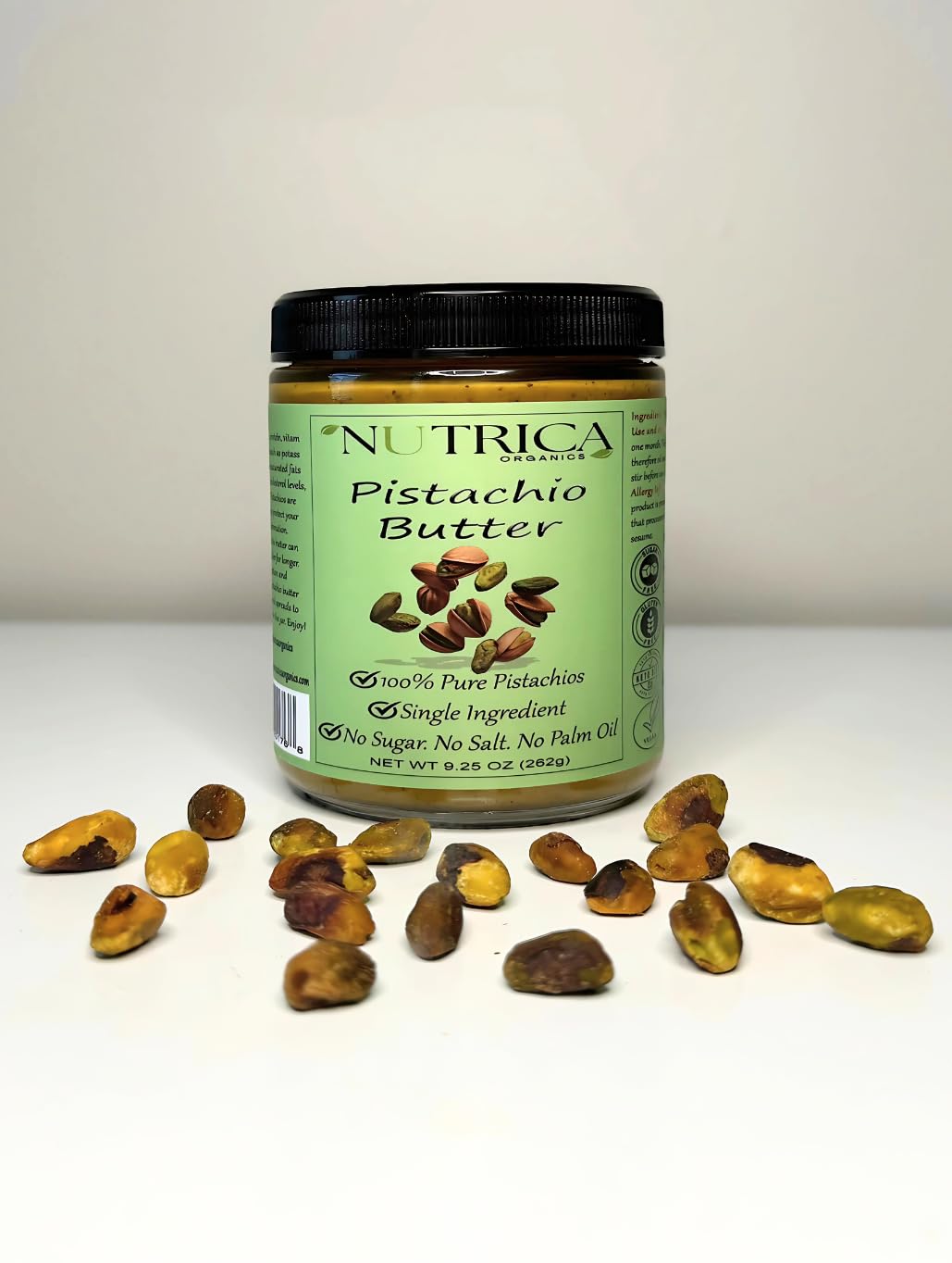 Nutrica Organics 100% Pure Pistachio Butter, No Additives, Vegan, 9.25oz - Ideal for Dubai Chocolate with Knafeh, Plant-Based Protein