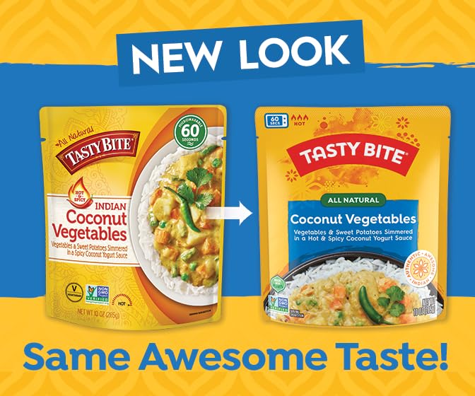 Tasty Bite Indian Hot and Spicy Coconut Vegetables, Microwaveable Ready to Eat Entr  e, 10 Ounce (Pack of 6)