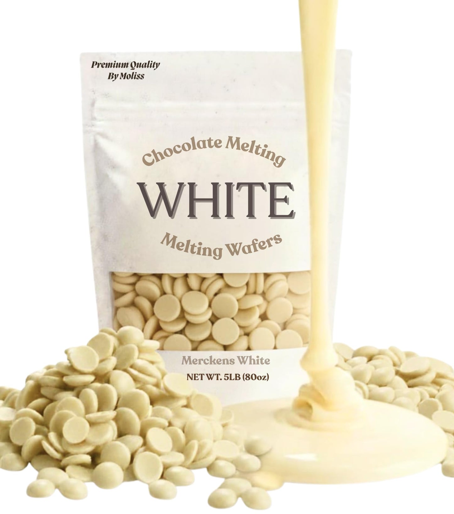 White Chocolate Melting Wafers 5Lb - Smooth And Creamy Perfect For Dipping Baking Candy Making And Decorating Desserts - Ideal For Fountains Coating And Molded Chocolates. (White 80Oz)