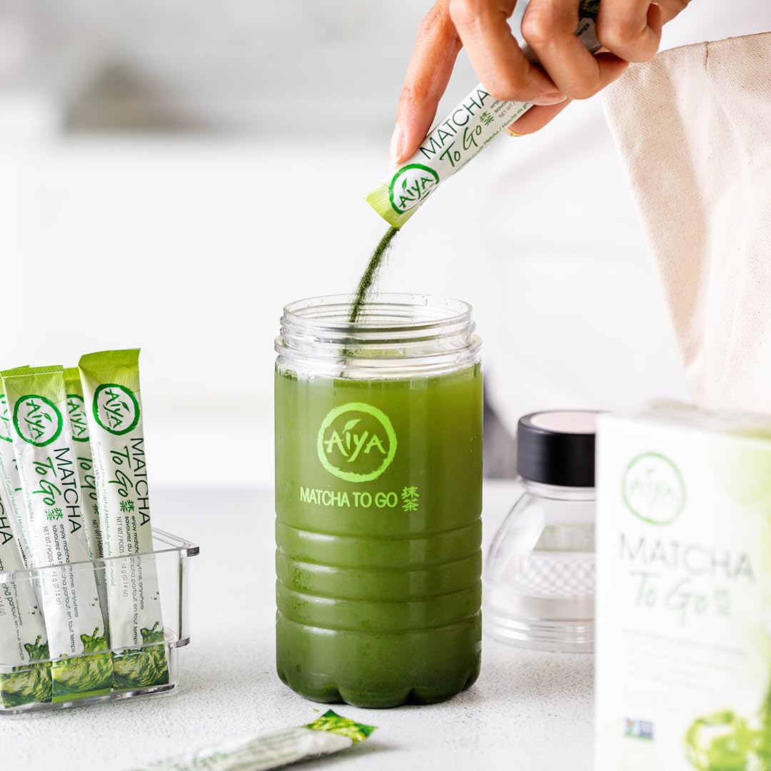 Aiya Japanese Matcha To Go - Ceremonial Grade Matcha Green Tea Powder - Convenient On-The-Go Packets For Smooth, Natural Energy
