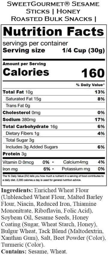 SweetGourmet Honey Roasted Sesame Sticks, Healthy Snack, 1 Pound