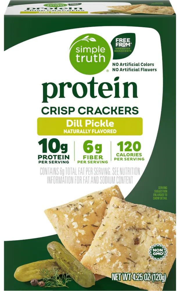 Simple Truth Protein Crisp Crackers, Dill Pickle Flavor, Non-GMO, 10g Protein, 6g Fiber, 4.25 oz (2 Pack)