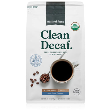 Natural Force - Organic Clean Decaf Coffee Mold & Mycotoxin Free Lab Tested for Toxins & Purity Low Acidity Incredible Taste & Aroma Ground Swiss Water Decaf Medium Roast 10 oz
