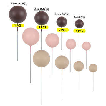 Gyufise 30Pcs Mini Balloon Cake Topper Brown Foam Ball Cake Topper Decorations Faux Pearl Balls Diy Cake Insert Topper Baking De