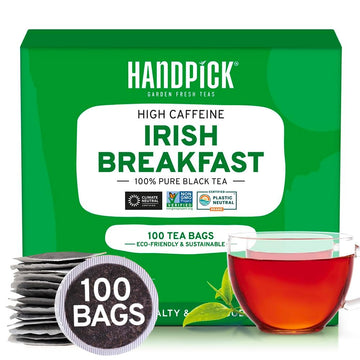 Handpick, Irish Breakfast Black Tea Bags (100 Count) Gluten-Free, Non-Gmo | Strong, Robust & Bold Flavor | Round Eco-Conscious T