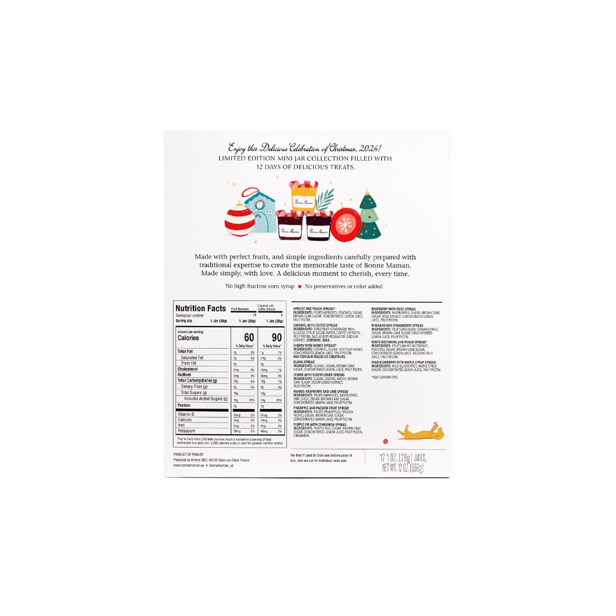 Bonne Maman 2024 Limited Edition 12 Days of Christmas 12 Mini Spreads