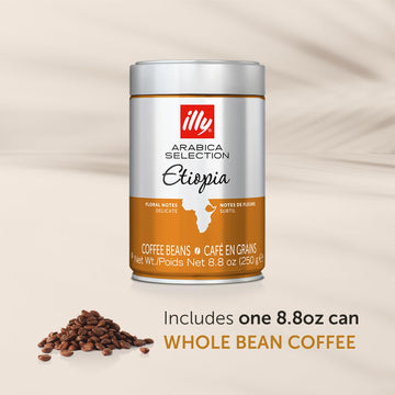 Illy Arabica Selections Ethiopia Whole Bean Coffee, 100% Arabica Bean Single Origin Coffee, Light Roast With Notes Of Jasmine, All-Natural, No Preservatives, 8.8 Ounce Can (Pack Of 1)