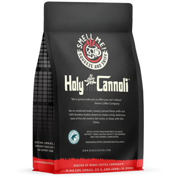 Bones Coffee Company Holy Cannoli Whole Coffee Beans Cannoli Flavor, Low Acid Flavored Coffee, Made With Arabica Coffee Beans, M