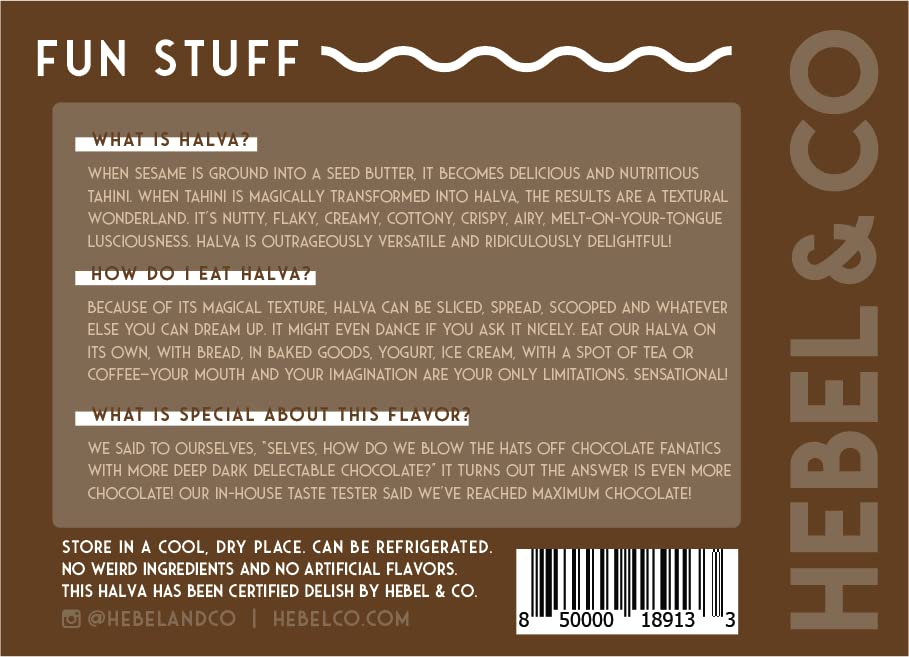 HEBEL & CO Double Chocolate Halva - USDA Organic, Gluten Free, Kosher, Vegan - 8 oz