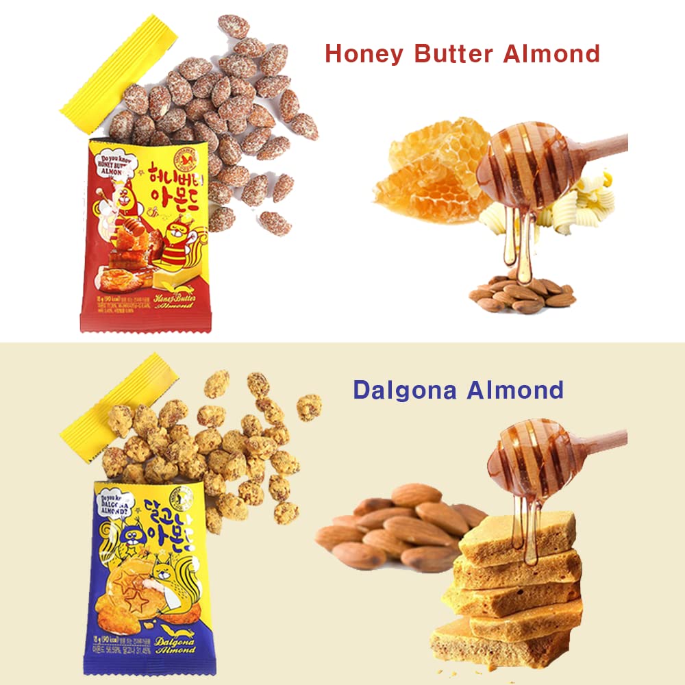 K-Herb Korean Snacks - Gourmet Honey Butter Almond Korean Dalgona Almond Snacks For Adults, Kids - Flavored Almonds With Delicio