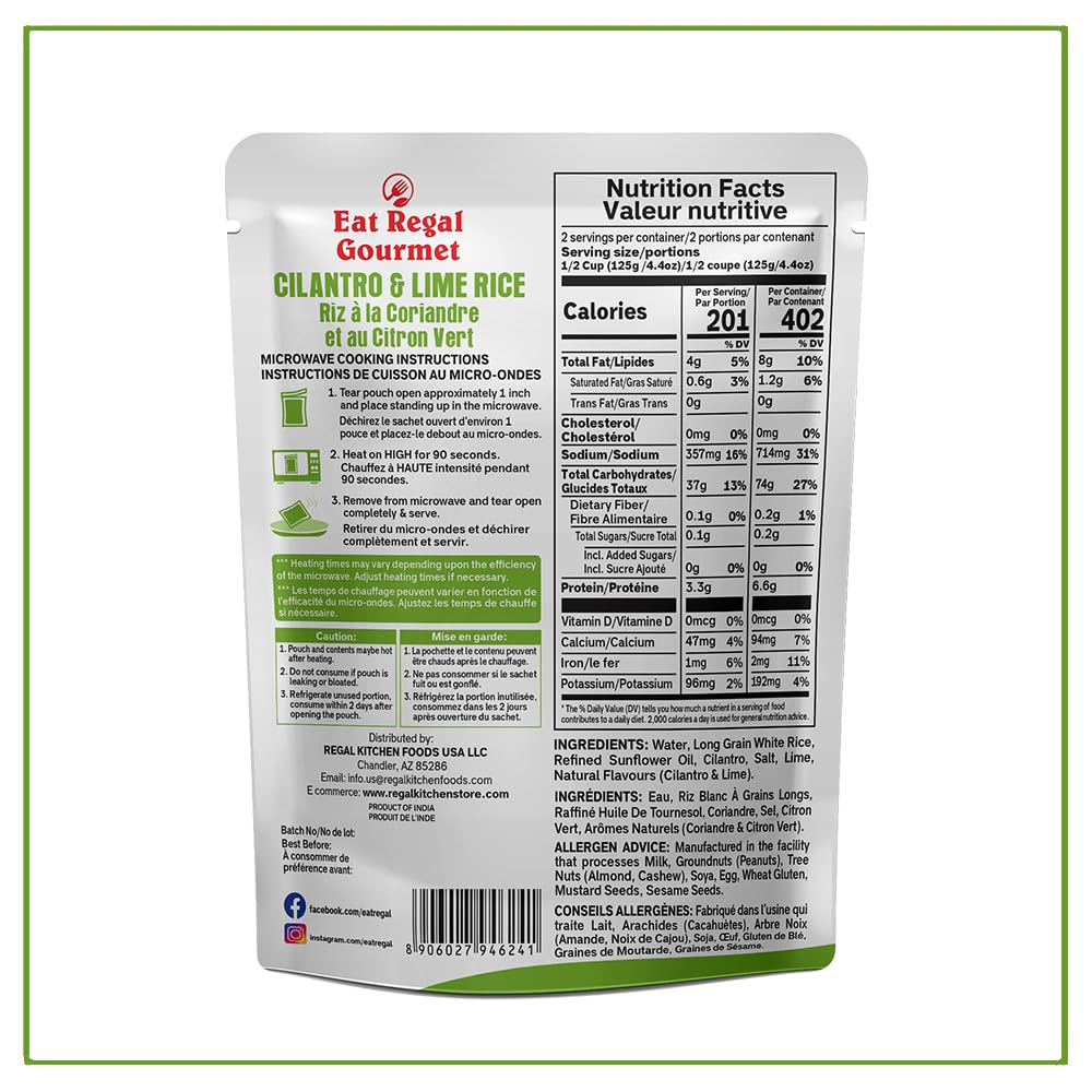 Eat Regal Cilantro & Lime Microwave Rice, 8.8oz Pack of 6 | Instant Ready Rice for Quick Meals & Easy Dinners