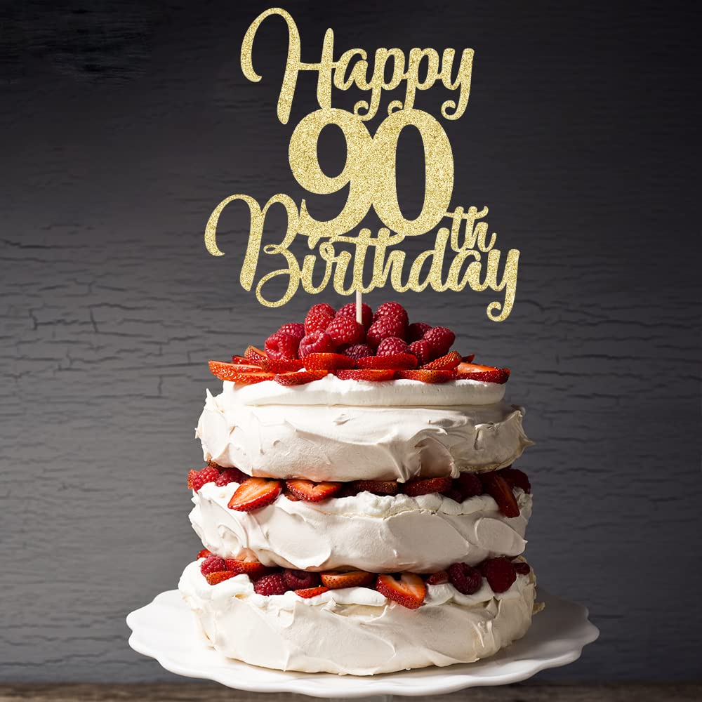 Palasasa Gold Happy 90Th Birthday Cake Topper - 90Th Anniversary Cake Topper Party Decorations (90Th)