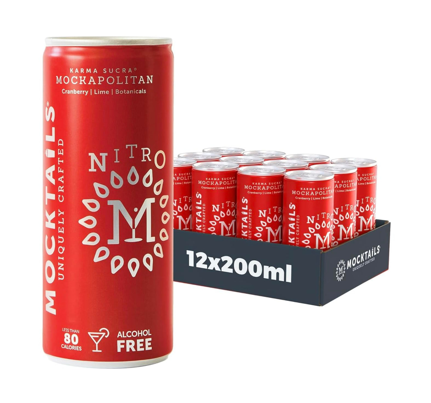 Nitro Mocktails Mockapolitan (Pack Of 12) | Award-Winning Non-Beverage-Style Cosmopolitan | Non-Gmo & Vegan Na Drinks | Low Calorie Beverage-Style Alternative Beverage | Zero Proof Flavorful Canned Mocktails | 12X200Ml