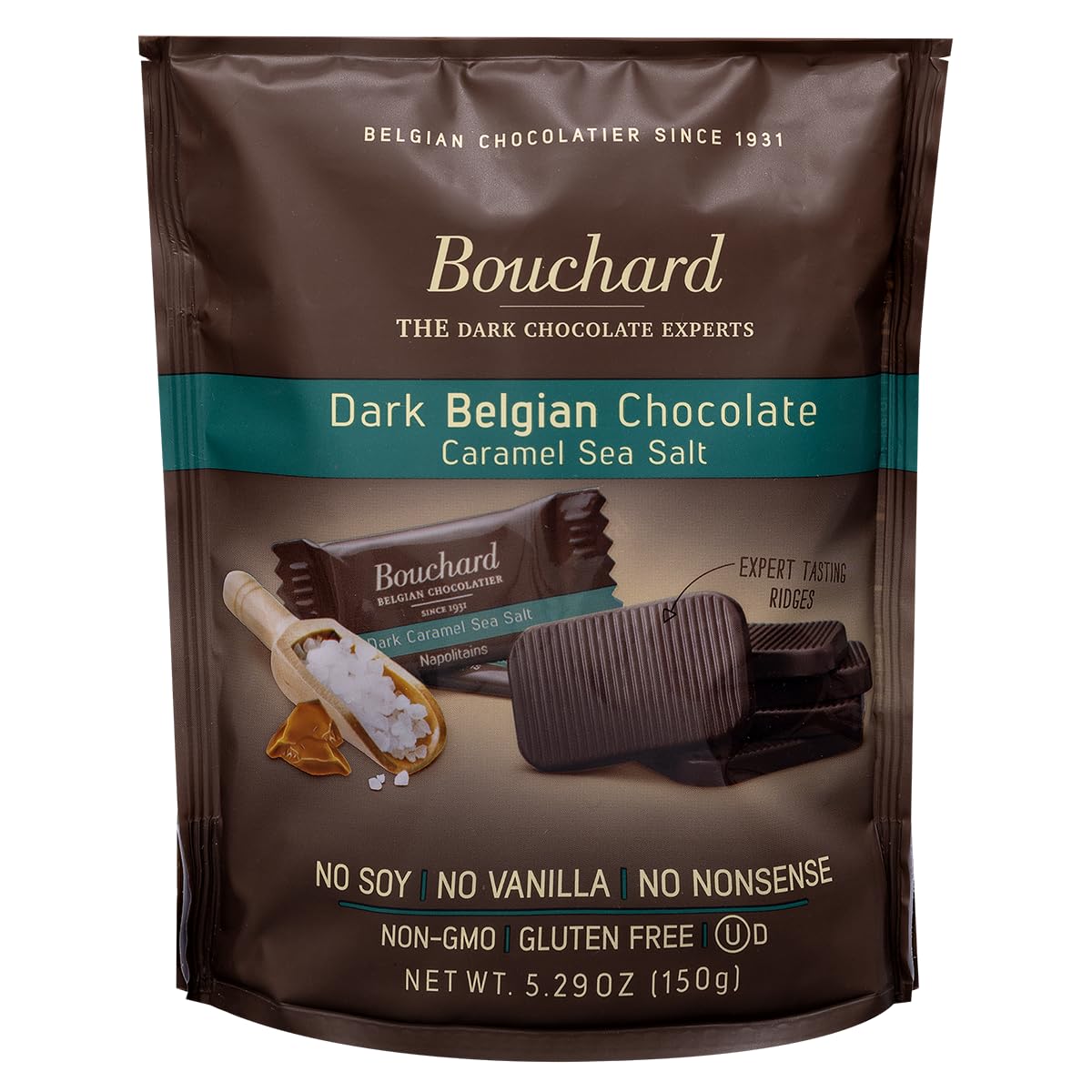 Bouchard Belgian Dark Chocolate With Caramel & Sea Salt (5.29 Oz / 150G) (Pack Of 3)