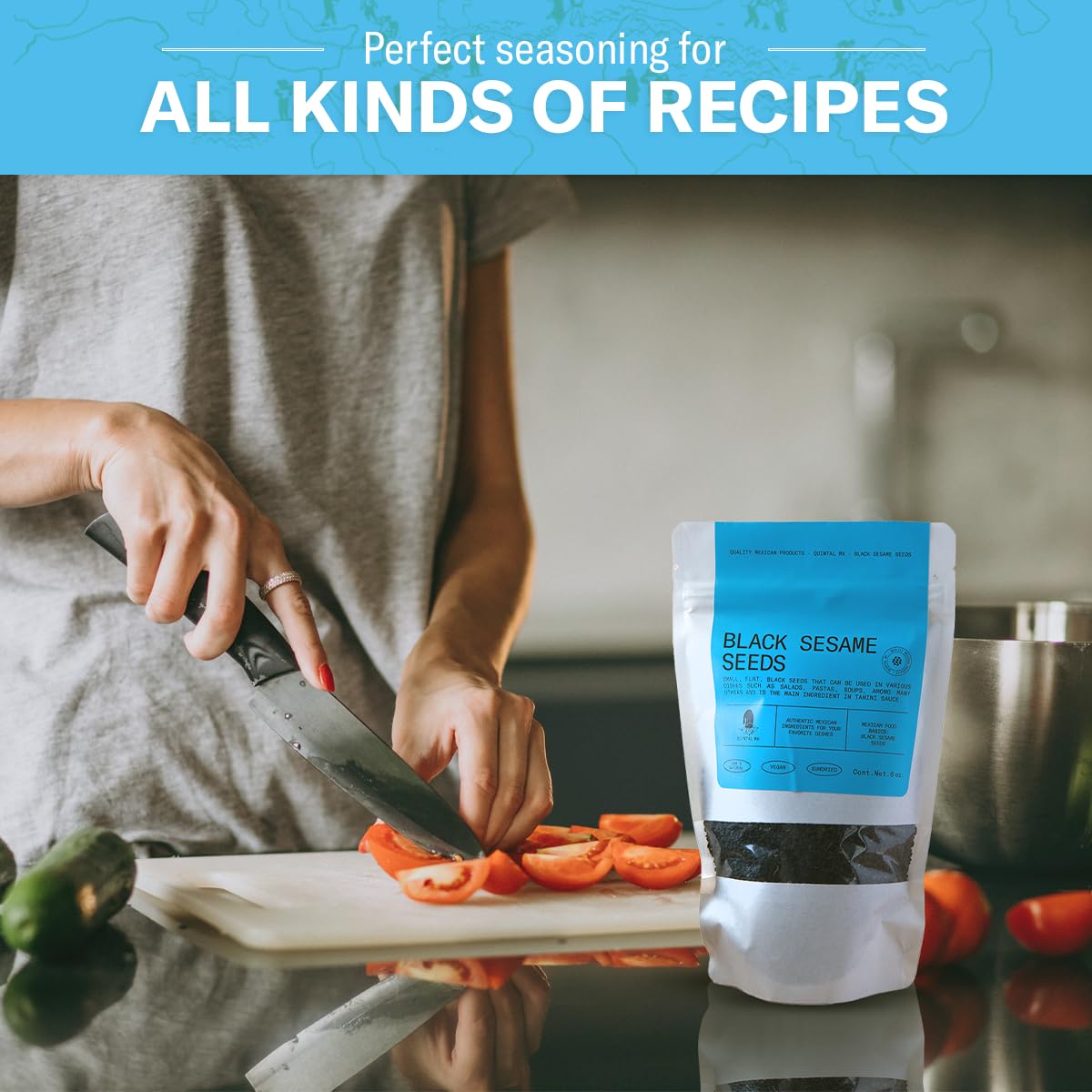 Quintal Mx Premium Quality Black Sesame Seeds - 100% Natural Mexican Sourced Sesame Seeds Whole - Ajonjoli Negro - Gluten Free -