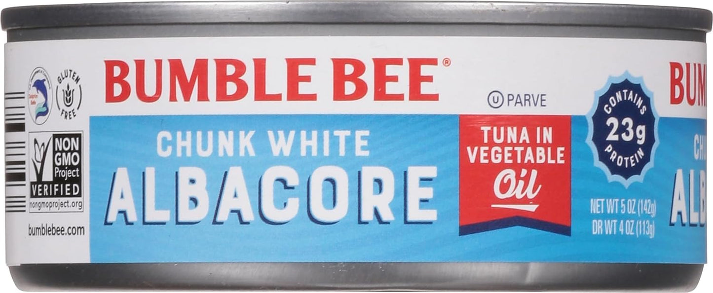 Bumble Bee Chunk White Albacore Tuna In Oil, 5 Oz Can (Pack Of 24) - Wild Caught Tuna - 23G Protein Per Serving, High In Omega-3