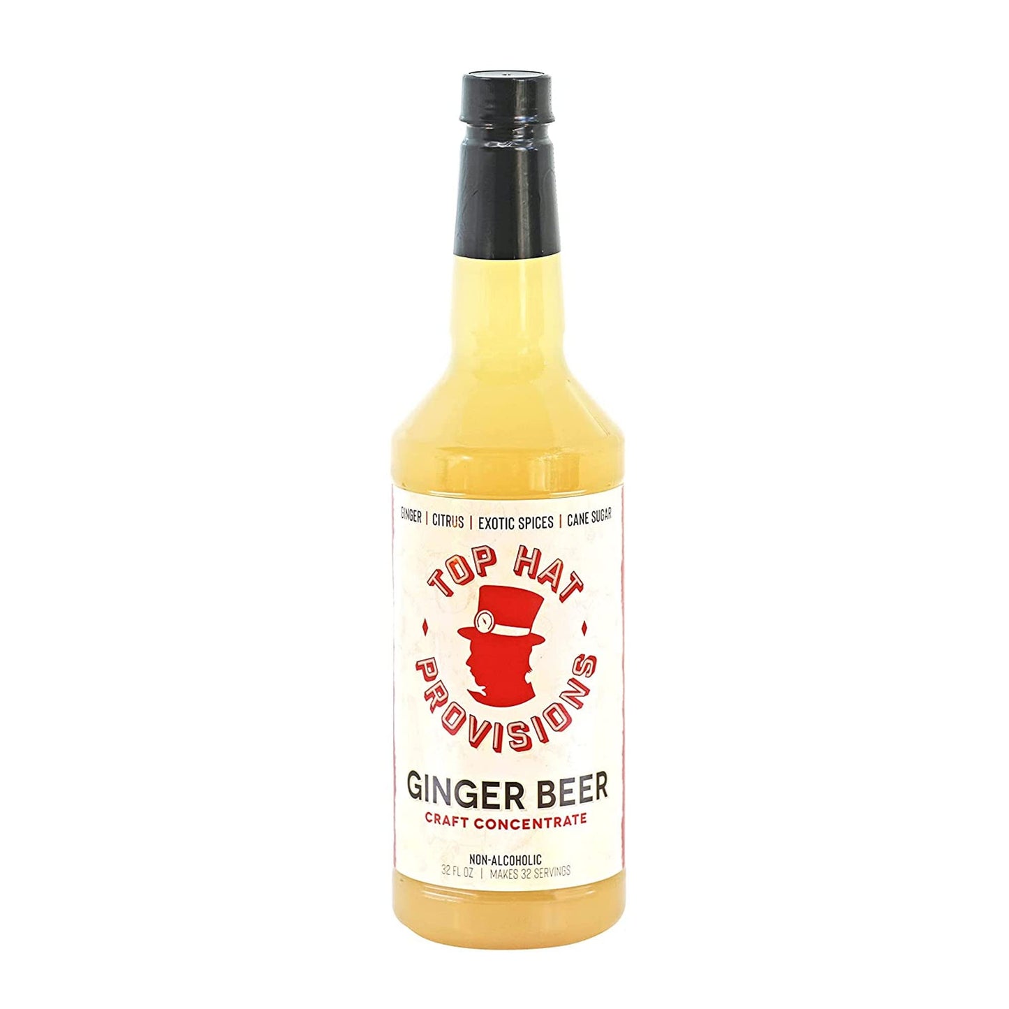 Top Hat Original Ginger Malt-Inspired Syrup - Spicy Ginger Syrup For Soda Makers - Makes 32 Craft Sodas, Cocktails, Mules Or Mocktails - Compatible With Sodastream - 32Oz Bottle
