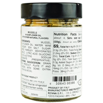 Renna Succulent Mussels in Sunflower Oil, 10.58 oz, Product of Italy