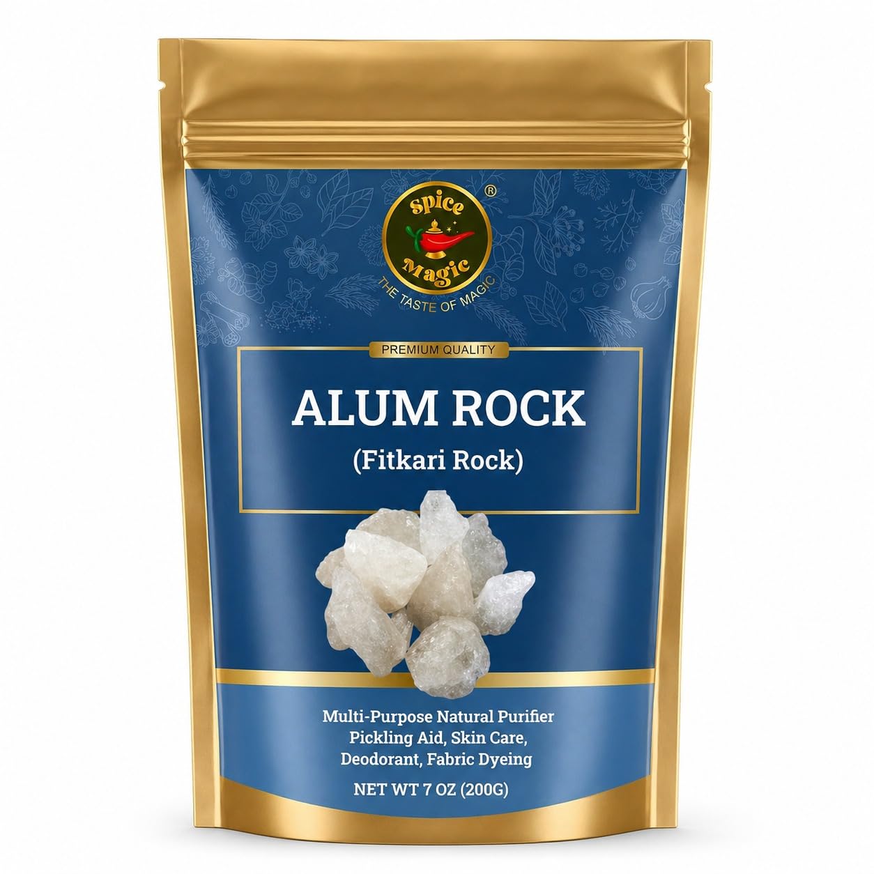 Spice Magic White Alum Crystal Rock, 7oz (200G) I 100% Natural I Perfect for Odor Control, Minor Cuts, Aftershave, and Pickling.