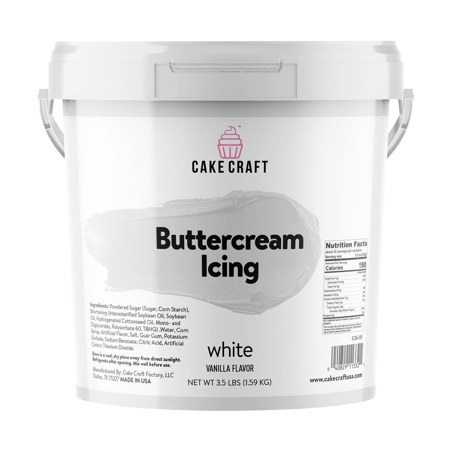 Cake Craft Buttercream Icing - 3.5 Lb Tub | Ready-To-Use Frosting For Cakes Cupcakes Cookies & More | Super Smooth Texture | No Prep Required | Vanilla Flavor