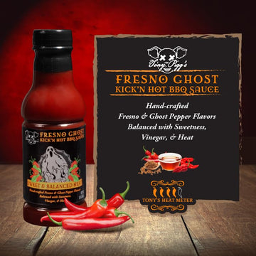 Tony Piggs Hot Bbq Sauce Fresno Ghost Flavor (19Oz)- Great Condiment Topping For Wings, Ribs & Burgers At Summer Parties - Barbecue Sauce W Hot Sauce Heat From Fresh Peppers - Grilling Gift For Men