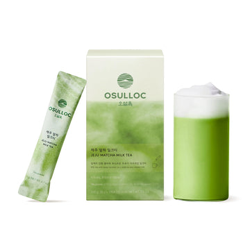 OSULLOC Jeju Matcha Milk Tea (7oz X 10 Packets), Easy on-the-go Stick type Powder Blended tea, Deep flavored matcha & creamy mil