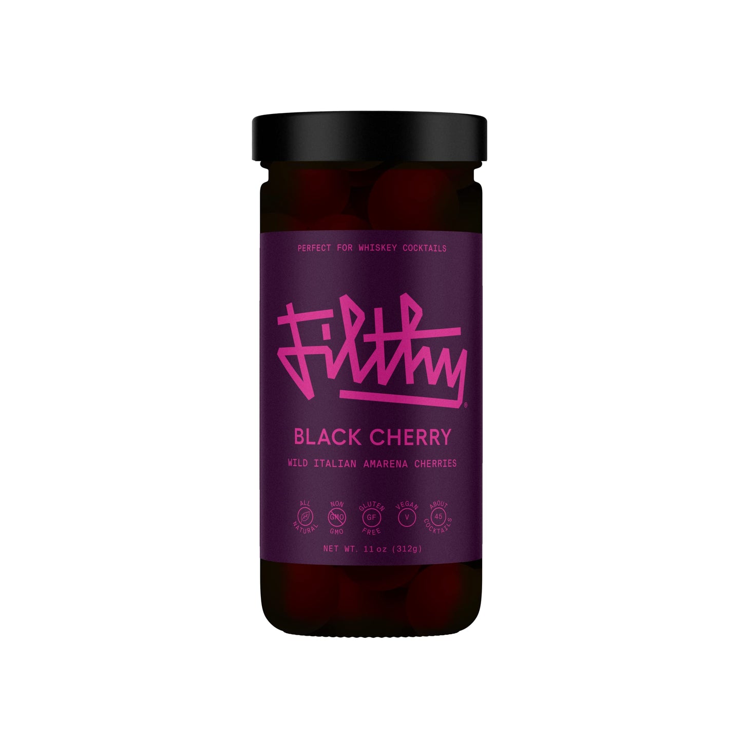 Filthy Black Amarena Mixed Flavor Cherries 11 Oz Jar 45 Cherries