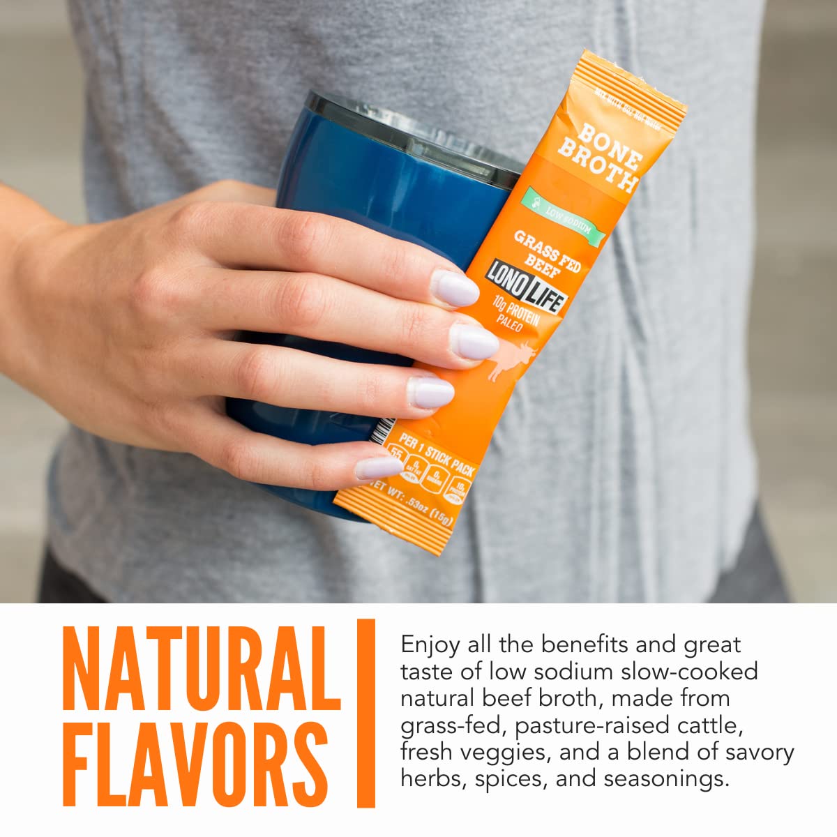 Lonolife Low Sodium Beef Bone Broth Powder Mix | Grass-Fed, 10G Protein | Collagen-Rich, Keto & Paleo Friendly | Natural Ingredi