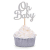 Giuffi 24 Ct Silver Oh Baby Cupcake Toppers Party Decors Baby'S Birthday Party Decors Baby Shower Dessert Picks