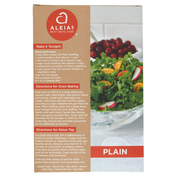 Aleia'S Best. Taste. Ever. Plain Stuffing Mix - 10Oz / 2 Pack – Authentic Taste, Classic Stuffing For Gluten Free Recipes, Certified Gluten Free, Non-Gmo, Corn Free, Soy Free, Dairy Free, Low Sodium