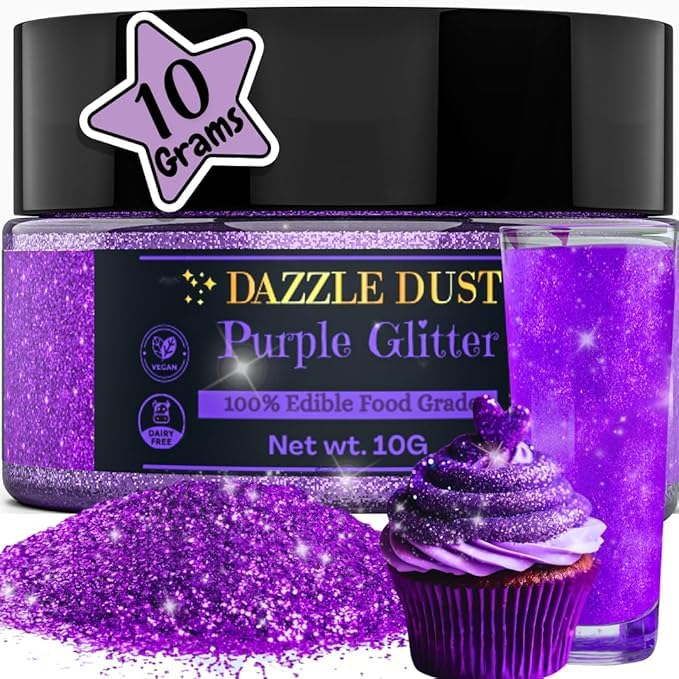 Dazzle Dust Edible Glitter Sprinkles For Cake Decorating Drinks Cookie Icing Dessert Decorations Sparkly Luster Food-Grade Vegan Gluten Free Kosher Bulk 10G Purple
