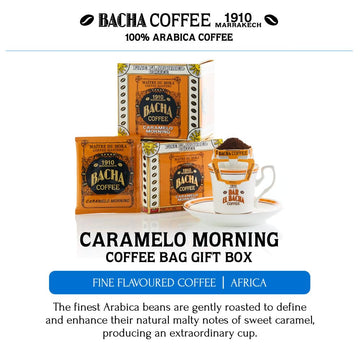 Bacha Coffee | Caramelo Morning Fine Flavoured, Medium Roast, 12 * 12G Individually Wrapped 100% Arabica Single Serve Filter Bag