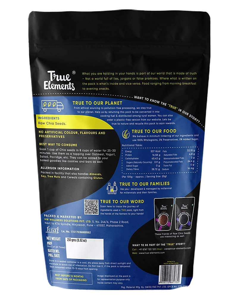 True Elements Chia Seeds 250G - Raw Chia Seeds| Chia Seeds For Eating | Seed For Weight Loss | Raw Seeds | Calcium And Protein R