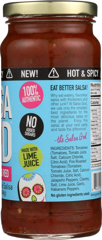 Salsa God Hot Fire Roasted Red Salsa, 16 Oz