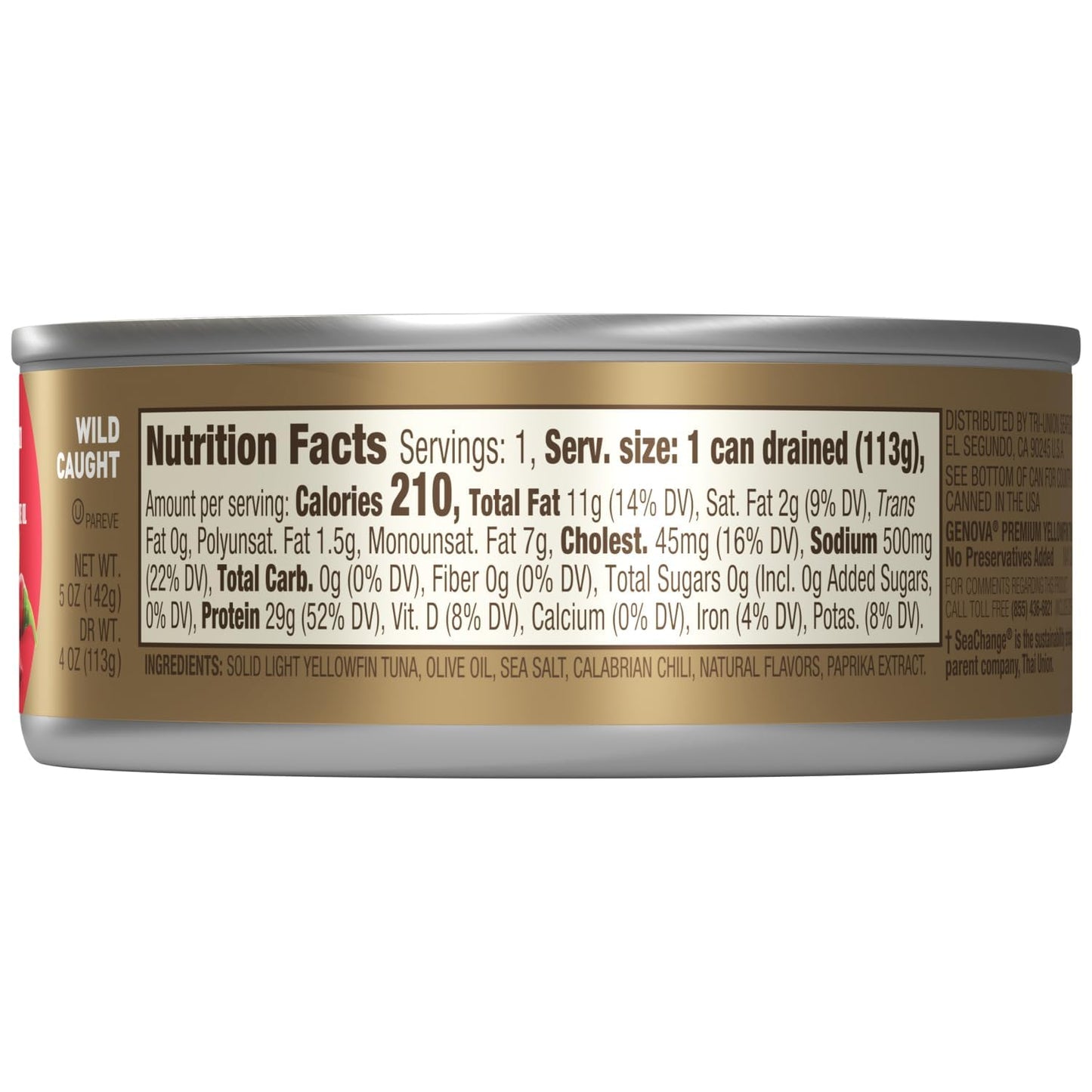 Genova Premium Yellowfin Tuna In Calabrian Chili Infused Olive Oil, 5 Ounce Cans (Pack Of 12), Wild Caught Tuna, Solid Light