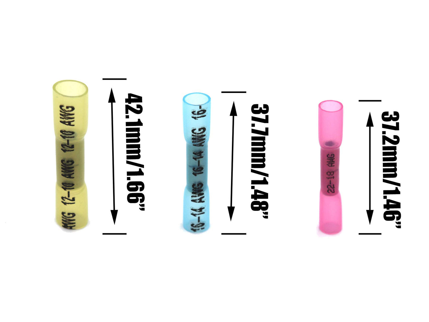 Fagegfa 100Pcs 22-18 Awg Red Heat Shrink Butt Connectors Waterproof Insulated Crimp Butt Splice Electrical Connectors