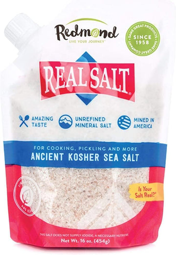 Redmond Real Sea Salt - Natural Unrefined Gluten Free Kosher, 16 Ounce Pouch (6 Pack)