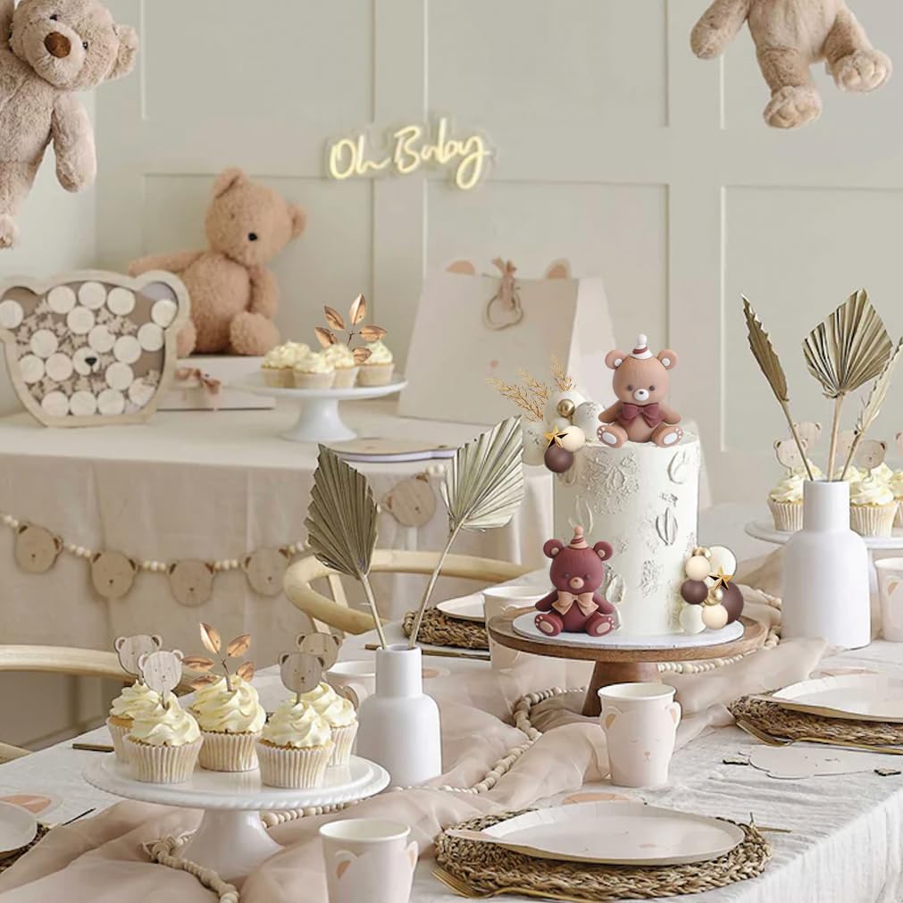SONICEBUY 42Pcs Mini Teddy Bear Cake Toppers - Foam & PVC, Mixed Color - Baby Shower, Birthday, Wedding Party Supplies