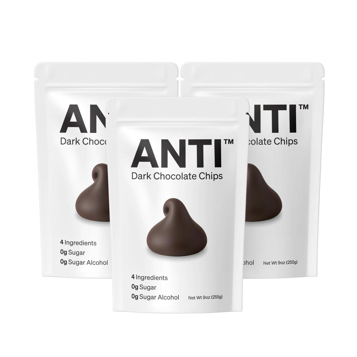 Anti Sugar Free Dark Chocolate Mini Chips - 4 Ingredients 0G Sugar 0G Sugar Beverage-Style Non-Gmo (27Oz 3 Pack)