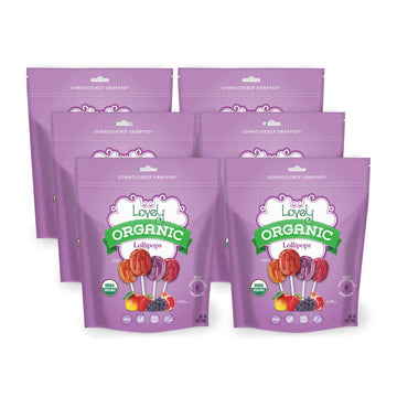 Lovely Candy Co. Organic Lollipops, Individually Wrapped, 7Oz (6-Pack) | Vegan, Gluten-Free, Non-Gmo, No Artificial Colors Or Flavors | Mango, Strawberry, Grape & Pomegranate