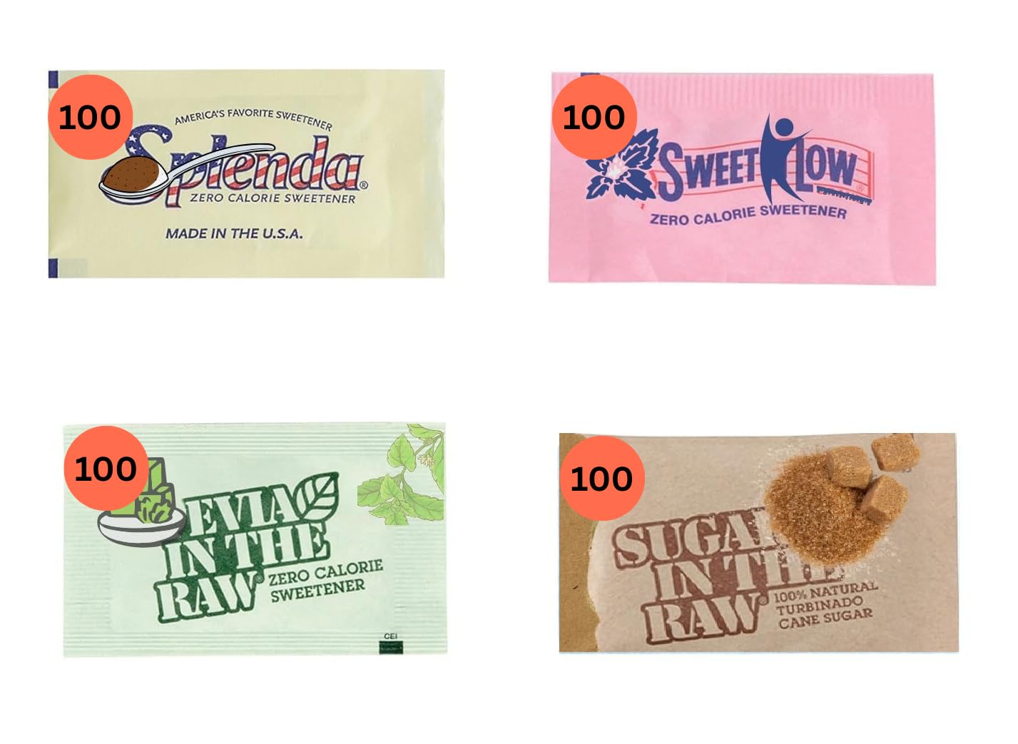 Sugar Packets Variety Pack - 400 Count Assorted Pack with Stevia, Cane Sugar & Substitutes - Individual Sweeteners for Coffee St