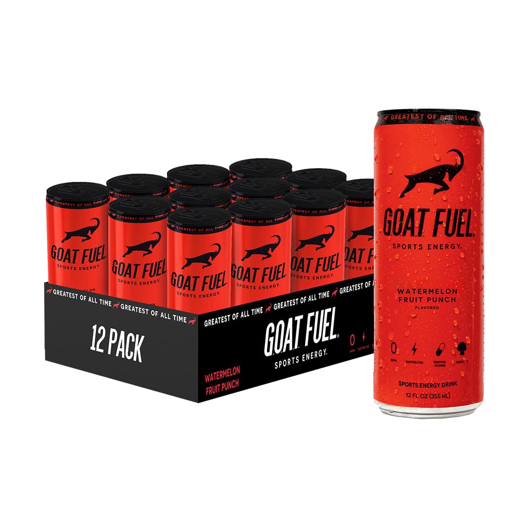 G.O.A.T. Fuel Energy Drink - Natural Caffeine, Electrolytes, BCAAs, Light Carbonation, 12 Pack, 12 Fl Oz, Watermelon Fruit Punch